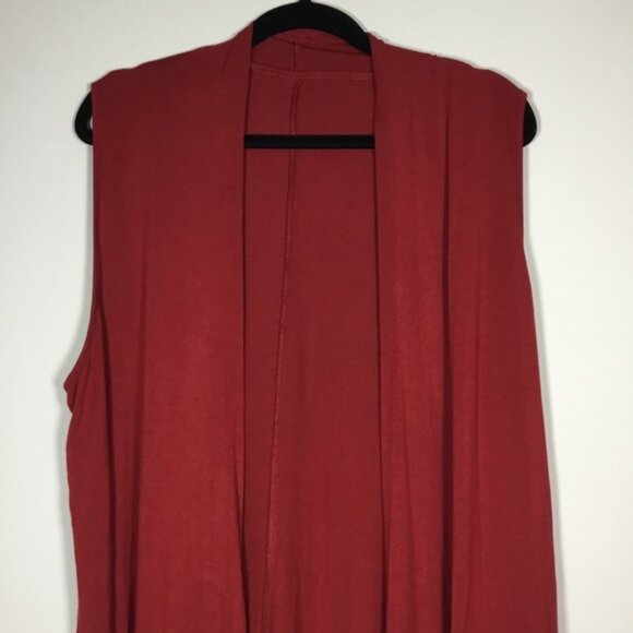 Red long asymmetrical duster vest open front hippie boho bohemian layering XL - Picture 2 of 8